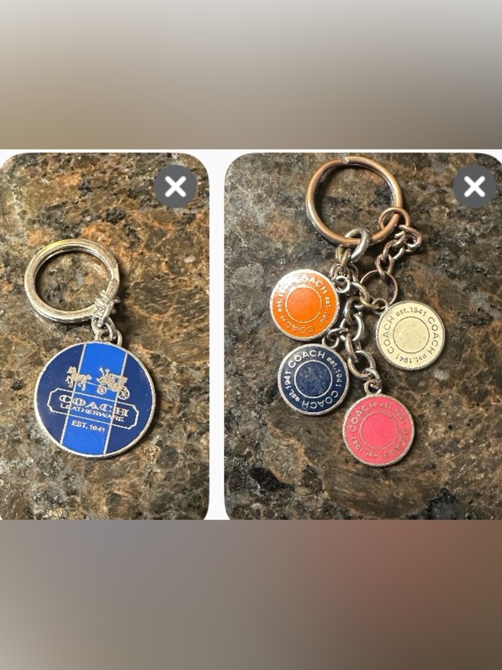 Coach Multicolor Enamel Coin Charm Keyring — Orange, Blue, Pink, Cream